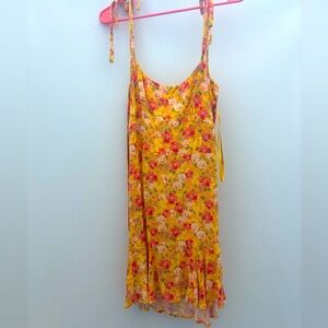 NWT yellow spaghetti strap floral mini dress